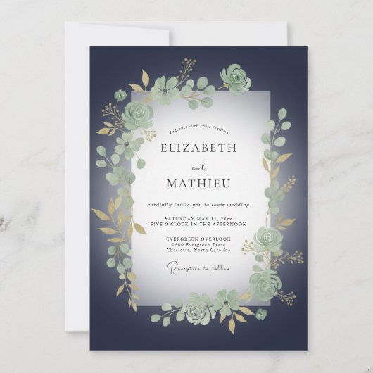 Mitternachts-Eukalyptus-Hochzeit Einladung (Vorderseite)