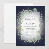 Mitternachts-Eukalyptus-Hochzeit Einladung (Vorne/Hinten)