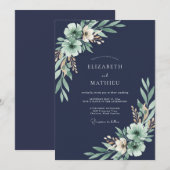 Mitternachts-Eukalyptus-Hochzeit mit Blättern Einladung (Vorne/Hinten)