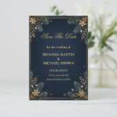 Mitternachts-Evergreen-Goldene Winter-Eleganz Save The Date (Stehend Vorderseite)