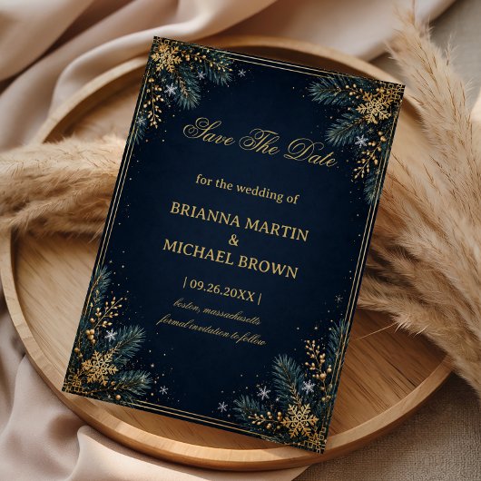 Mitternachts-Evergreen-Goldene Winter-Eleganz Save The Date