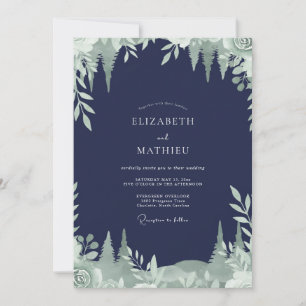 Mitternachts-Fichtenlaub-Eukalyptus-Hochzeit Einladung