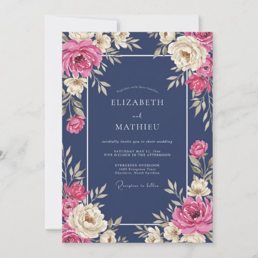 Mitternachts-Fuchsien-Blüten-Hochzeit Einladung (Vorderseite)