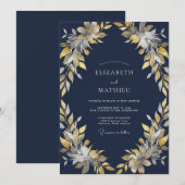 Mitternachts-Gold-Blatt-Hochzeit Einladung (Vorne/Hinten)