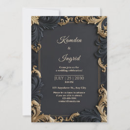 Mitternachts-Gold-Filigran-Rand-Hochzeit Einladung