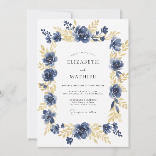 Mitternachts-Gold-Rosen-Hochzeit Einladung (Vorderseite)