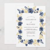 Mitternachts-Gold-Rosen-Hochzeit Einladung (Vorne/Hinten)