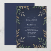 Mitternachts-Goldblatt-Hochzeit Einladung (Vorne/Hinten)