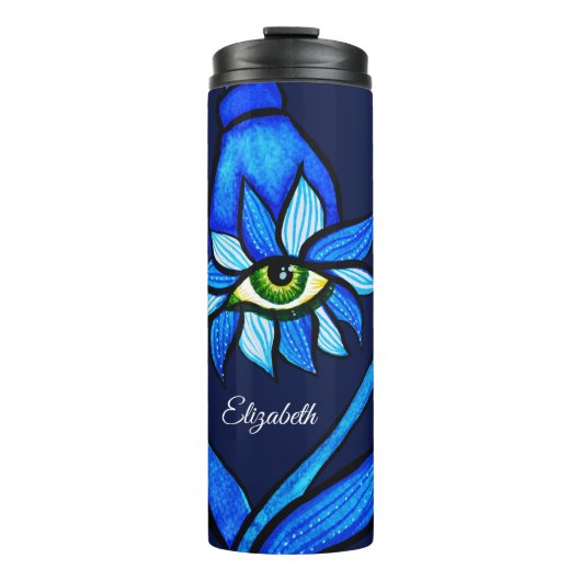 Mitternachts-Gothic-Eye-Flower - Dunkelblaue Botan Thermosbecher (Vorderseite)