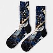 Mitternachts-Himmels-Blumen-Gotik-Hirsch Socken (Linkes Detail)