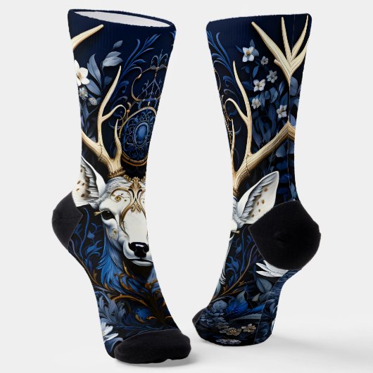Mitternachts-Himmels-Blumen-Gotik-Hirsch Socken (Gewinkelt)