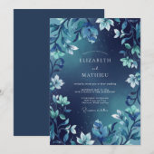 Mitternachts Indigo Blätter Hochzeit Einladung (Vorne/Hinten)
