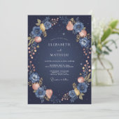 Mitternachts Indigo Frucht Eukalyptus Hochzeit Einladung (Stehend Vorderseite)