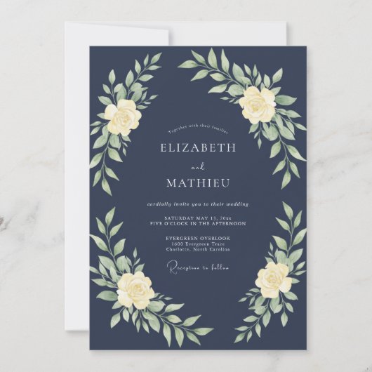 Mitternachts Indigo-Laub-Eukalyptus-Hochzeit Einladung (Vorderseite)