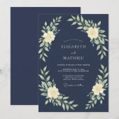 Mitternachts Indigo-Laub-Eukalyptus-Hochzeit Einladung (Vorne/Hinten)