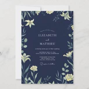 Mitternachts Indigo-Lilien-Hochzeit Einladung