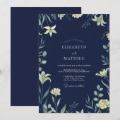 Mitternachts Indigo-Lilien-Hochzeit Einladung (Vorne/Hinten)