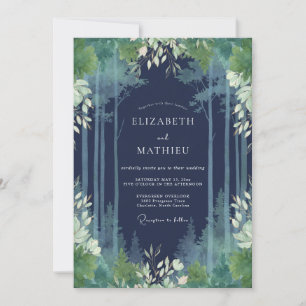 Mitternachts Indigo-Wald-Eukalyptus-Hochzeit Einladung