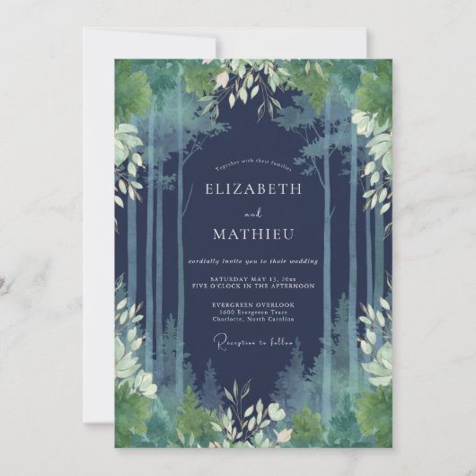 Mitternachts Indigo-Wald-Eukalyptus-Hochzeit Einladung (Vorderseite)