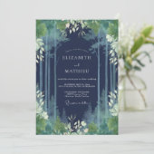 Mitternachts Indigo-Wald-Eukalyptus-Hochzeit Einladung (Stehend Vorderseite)