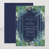 Mitternachts Indigo-Wald-Eukalyptus-Hochzeit Einladung (Vorne/Hinten)