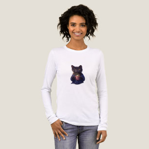 Mitternachts-Kakao-Schwarze-Katze-Weißes-Langarm-T Tri-Blend Shirt