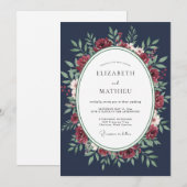 Mitternachts-Karmesin-Kranz-Hochzeit Einladung (Vorne/Hinten)