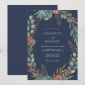 Mitternachts-Kupfer-Blatt-Hochzeit Einladung (Vorne/Hinten)