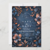 Mitternachts-Kupfer-Blumenhochzeit Save The Date (Vorderseite)