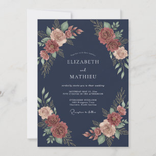 Mitternachts-Kupfer-Blüten-Hochzeit Einladung