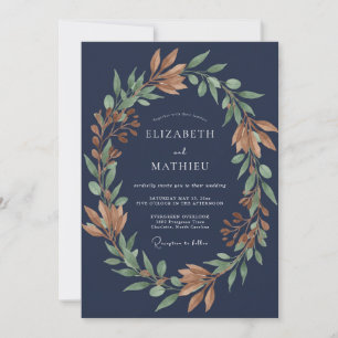 Mitternachts-Kupferlaub-Eukalyptus-Hochzeit Einladung