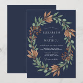 Mitternachts-Kupferlaub-Eukalyptus-Hochzeit Einladung (Vorne/Hinten)