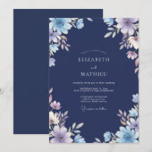 Mitternachts-Lilak-Anemonen-Hochzeit Einladung (Vorne/Hinten)