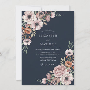 Mitternachts-Malven-Anemonen-Hochzeit Einladung