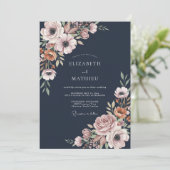 Mitternachts-Malven-Anemonen-Hochzeit Einladung (Stehend Vorderseite)