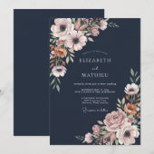 Mitternachts-Malven-Anemonen-Hochzeit Einladung (Vorne/Hinten)