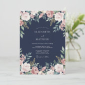Mitternachts-Malven-Blüten-Hochzeit Einladung (Stehend Vorderseite)