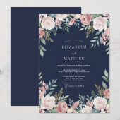 Mitternachts-Malven-Blüten-Hochzeit Einladung (Vorne/Hinten)