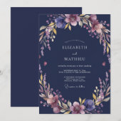 Mitternachts-Malven-Wildblumen-Hochzeit Einladung (Vorne/Hinten)