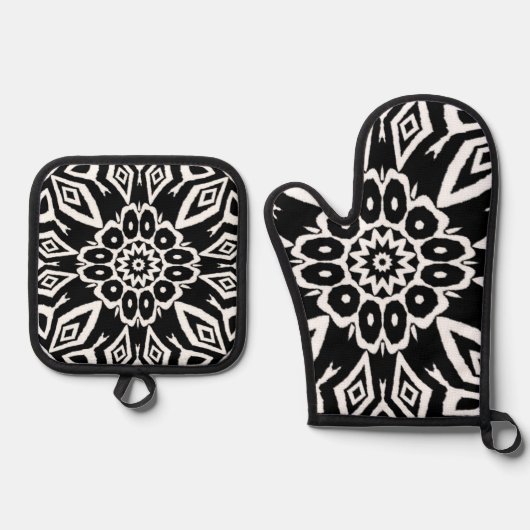Mitternachts-Mandala Ofenhandschuh & Topflappen-Set (Vorderseite)