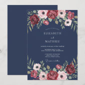 Mitternachts-Maronen-Anemonen-Hochzeit Einladung (Vorne/Hinten)