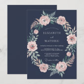 Mitternachts-Mauve-Kranz-Hochzeit Einladung (Vorne/Hinten)