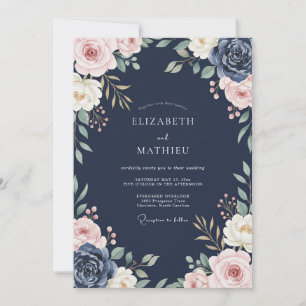 Mitternachts-Mauve-Laub-Eukalyptus-Hochzeit Einladung