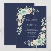Mitternachts-Minz-Ranunculus-Eukalyptus-Hochzeit Einladung (Vorne/Hinten)