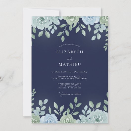 Mitternachts-Minzblatt-Hochzeit Einladung (Vorderseite)