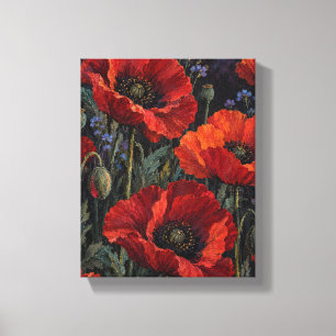 Mitternachts-Mohn-Garten – Stimmungvolle Blumenmal Leinwanddruck
