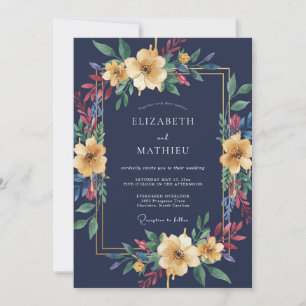 Mitternachts-Ocker-Laub-Eukalyptus-Hochzeit Einladung