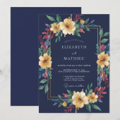 Mitternachts-Ocker-Laub-Eukalyptus-Hochzeit Einladung (Vorne/Hinten)