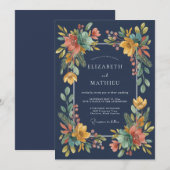 Mitternachts-Ocker-Wildblumen-Hochzeit Einladung (Vorne/Hinten)