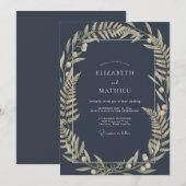 Mitternachts-Oliv-Farn-Hochzeit Einladung (Vorne/Hinten)